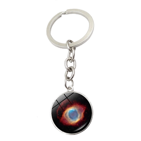 Portachiavi con Pendente in Vetro Galassia Cosmica Nebulosa Universo Cielo Stellato Tondo in Lega di Zinco per Amanti dello Spazio