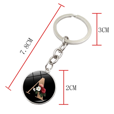 Crystal Glass Flower Alphabet Initial Keychain Zinc Alloy Round Pendant Letter A-Z Bag Hanging Ornament Gift For Women