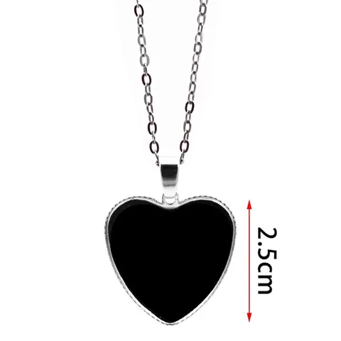 Heart Pendant Necklace Alloy Glass Cabochon Silver Color Fashion Jewelry Gift For Women Adjustable Chain
