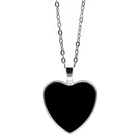 Heart Pendant Necklace Alloy Glass Cabochon Silver Color Fashion Jewelry Gift For Women Adjustable Chain