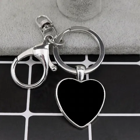 Porte Clés Pendentif Cœur Et Rond Alliage De Zinc Verre Ton Argent Avec Fermoir Mousqueton Accessoire De Mode