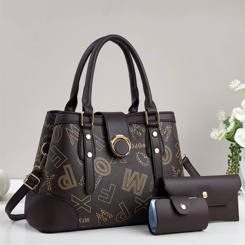 Borsa Tote da Donna con Monogramma E Portafoglio a Busta E Borsellino Cilindrico in Pelle PU Grande Borsa a Mano Tracolla Ufficio Quotidiano