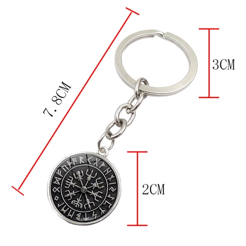 Vintage Viking Vegvisir Compass Rune Symbol Metal Keychains Nordic Mythological Zinc Alloy Glass Cabochon Keyring Hanging Ornament Jewelry Gift For Men Women