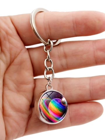 Solar System Universe Keychain Double Sided Glass Ball Pendant Zinc Alloy Key Ring Jewelry For Men Women Gift