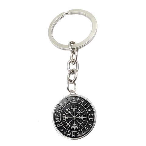 Vintage Viking Vegvisir Compass Rune Symbol Metal Keychains Nordic Mythological Zinc Alloy Glass Cabochon Keyring Hanging Ornament Jewelry Gift For Men Women