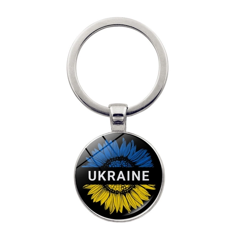 Porte-clés Drapeau Ukrainien Tournesol Alliage De Zinc Pendentif En Verre Cœur Papillon Souvenir Bijoux Femme Homme