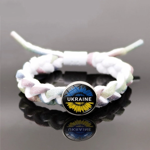 Ukraine Sonnenblume Schmetterling Gewebtes Armband Glitzerseil Legierung Glas Cabochon Armreif Schmuck Damen Herren