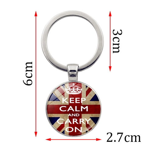 Inspirierende Keep Calm Carry On Schlüsselanhänger Rund Glas Cabochon Zinklegierung Vintage Anhänger Schlüsselring