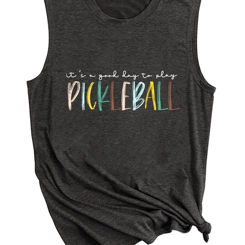 Dames Mouwloze Tanktop Pickleball Letterprint Katoenmix Casual Sportief Muscle Tee Shirt Zomer Mode Top