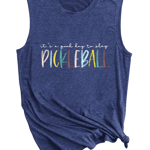 Dames Mouwloze Tanktop Pickleball Letterprint Katoenmix Casual Sportief Muscle Tee Shirt Zomer Mode Top