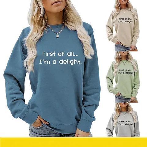 Damen Casual Baumwollmischung Sweatshirt Rundhals Langarm Pullover Buchstaben Grafik Slogan Top Herbst Winter Streetwear Kleidung