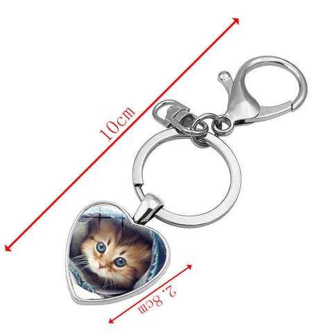 Hartvormige Sleutelhanger Zinklegering Glas Kat Foto Hanger Schattig Tas Ornament Cadeau Voor Liefhebbers Van Huisdieren