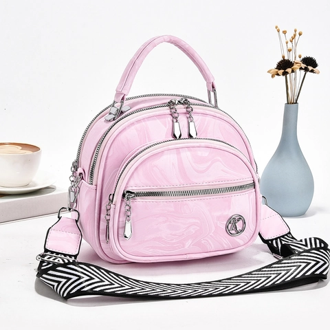 Women Shoulder Bag Marbling PU Leather Multi Zipper Compartment Wide Strap Handbag Crossbody Commuter Trendy Exquisite