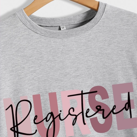 Sweatshirt À Col Rond Pour Femme Mélange De Coton À Manches Longues Imprimé Lettres Registered Nurse Pull Décontracté
