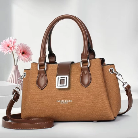 Women PU Leather Handbag Crossbody Bag Large Capacity Trendy Zipper Office Commuter Retro Shoulder Bag