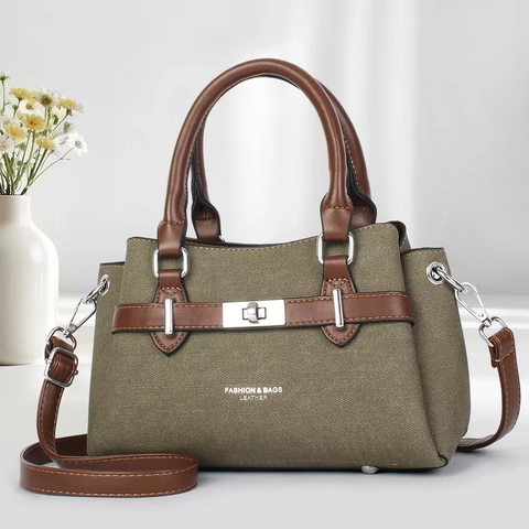 Vintage PU Leather Handbag Women Crossbody Bag Contrast Color Metal Turn-Lock Top Handle Retro Fashion Shoulder Bag