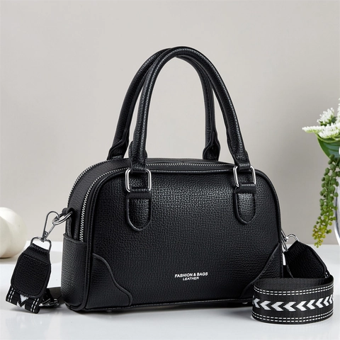 Borsa A Mano Boston Da Donna In Pelle PU Grana Litchi Tracolla Larga Borsa A Spalla Casual Moda Di Tendenza