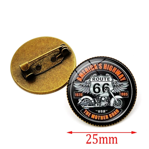 Broche en Alliage et Verre Vintage Route 66 Panneau American Highway Mother Road Badge Pour Hommes Femmes Vêtements Sac à Dos Bijoux Accessoire