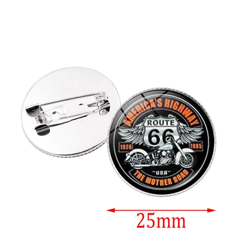 Vintage American Route 66 Sign Alloy Glass Brooch Pin Retro Highway Badge For Clothes Bag Decoration Unisex Souvenir Jewelry