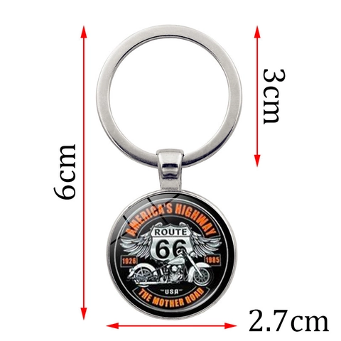 Porte-clés en Métal Vintage Logo US Route 66 en Alliage de Zinc Avec Cabochon en Verre Pour Cadeaux Souvenirs de Voyage Américains