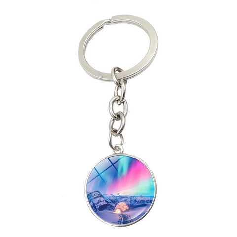 Portachiavi Aurora Boreale Lega di Zinco Cabochon in Vetro Ciondolo Scenico Ciondolo per Borsa da Auto Gioielli Natura Artistica Regalo