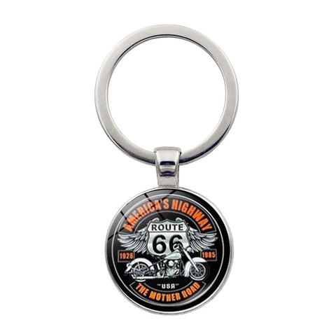Porte-clés en Métal Vintage Logo US Route 66 en Alliage de Zinc Avec Cabochon en Verre Pour Cadeaux Souvenirs de Voyage Américains