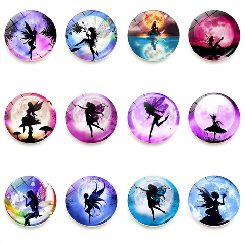 Aimants De Réfrigérateur Ronds Verre Cristal Fée Elfe Silhouette Lune Nuit Étoilée Décoratif Tableau Blanc Maison