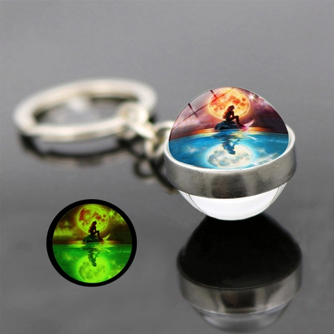Porte-Clés Boule De Verre Lumineux Double Face Alliage Fée Elfe Silhouette Brille Dans Le Noir Accessoire Sac