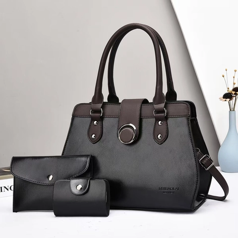 Borsa Tote Portafoglio Lungo E Porta Carte Pelle PU Trama Litchi Stile Retro Moda Per Donne