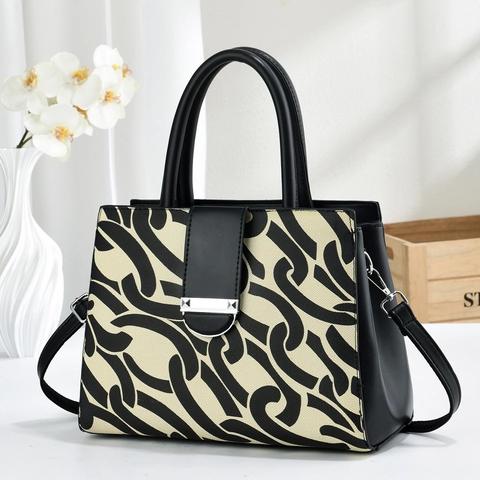 Sac Tote de Mode pour Femmes Grande Capacité en Cuir PU et Toile avec Coutures et Motif de Chaîne Sac à Main avec Bandoulière Amovible Sac à Bandoulière Élégant pour le Travail Quotidien