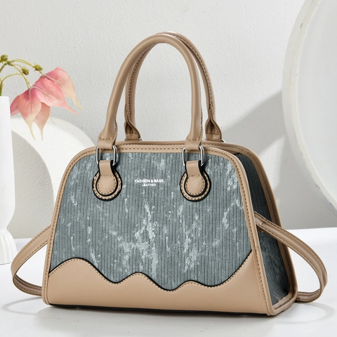 Borsa A Mano Donna Pelle PU Tessuto Strutturato Borsa Tracolla Design Bordo Ondulato Stile Elegante