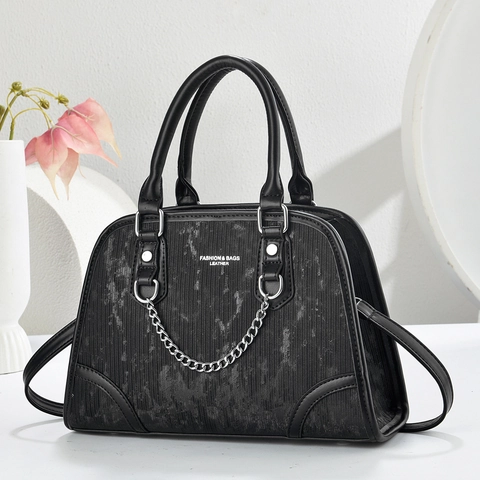 Women Retro PU Leather Handbag Large Capacity Crossbody Shoulder Bag With Metal Chain Vertical Texture Elegant Daily