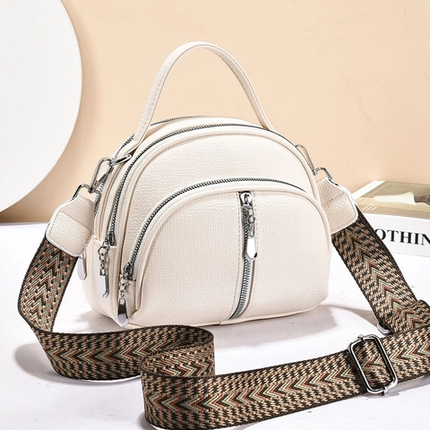 Fashion Women Soft PU Leather Crossbody Bag 2025 Trendy Lychee Pattern Small Shoulder Bag With Wide Woven Strap Mini Purse