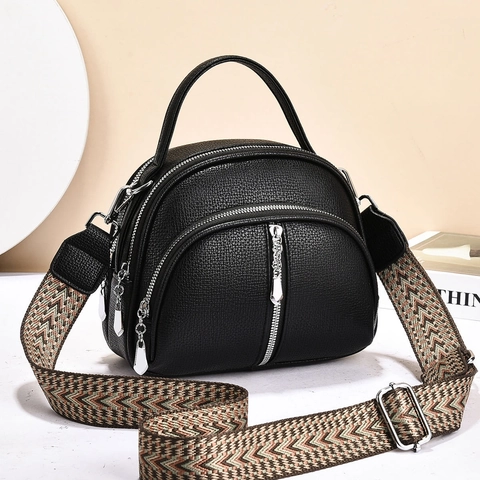 Fashion Women Soft PU Leather Crossbody Bag 2025 Trendy Lychee Pattern Small Shoulder Bag With Wide Woven Strap Mini Purse