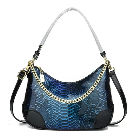 Damen Hobo Umhängetasche PU Leder Schlangenmuster Goldkette Reißverschluss Täglich Lässig Mode Elegante Handtasche