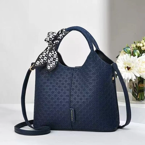 Women PU Leather Bucket Bag With Satin Scarf Decor Elegant Commuter Handbag Crossbody Shoulder Bag For Daily Use