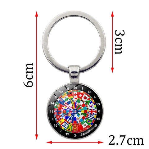 Vintage World Flag Dartboard Keychain Zinc Alloy Glass Time Gem Key Ring Retro International Flag Pendant Souvenir Jewelry