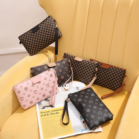 Women's Vintage Monogram Print Crossbody Bag PU Leather Small Square Shoulder Bag With Chain Strap And Wristlet Clutch Purse
