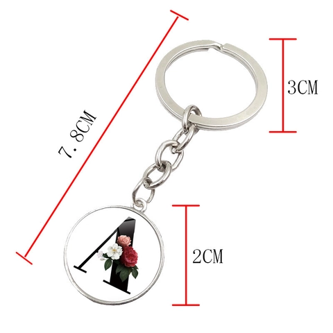 Initialen Buchstabe Blume Schlüsselanhänger Silber Metall Zinklegierung Glas Cabochon Anhänger Schlüsselring Für Damen Mädchen Alphabet Schmuck Geschenk