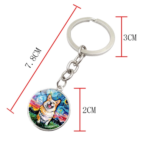 Künstlerischer Hundeschlüsselanhänger Sternennacht Impressionistische Ölgemälde Stil Runder Glas-Cabochon Zinklegierung Anhänger