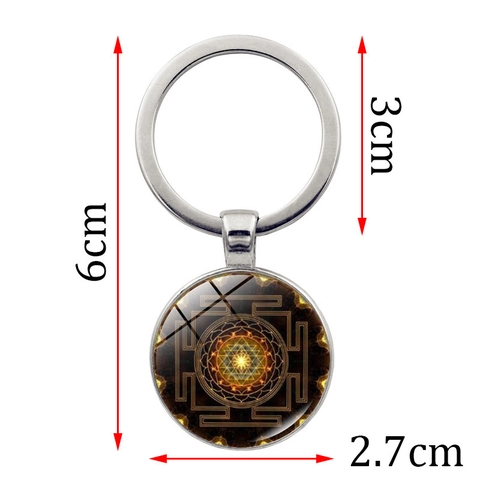 Sri Yantra Mandala Schlüsselanhänger Heilige Geometrie Glaskabochon Zinklegierung Retro Schlüsselring Tasche Anhänger Ethno Schmuck Geschenk