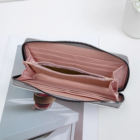 Portefeuille Long à Fermeture Éclair pour Femmes Mode Décor de Papillon Multi-emplacements Pochette en Cuir Synthétique