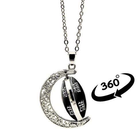 Collier Pendentif Croissant De Lune Évidé Avec Cabochon En Verre Rotatif Alliage Zinc Double Face Vintage Chaîne De Pull