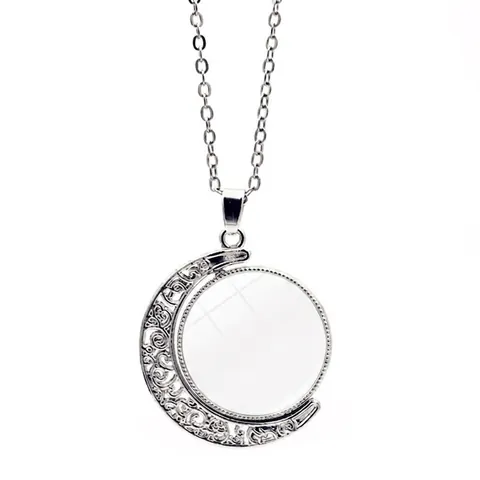 Collana Con Ciondolo Mezzaluna Vuota E Cabochon In Vetro Rotante Lega Zinco Doppia Faccia Vintage Catena Per Maglione