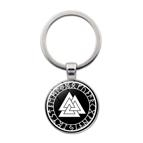 Norse Viking Rune Keychain Vegvisir Compass Valknut Pendant Life Tree Zinc Alloy Glass Cabochon Nordic Amulet Charm Gift