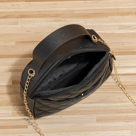 Quilted Shoulder Bag For Women Rhombic PU Leather Crossbody Bag With Gold Chain Strap Top Handle Shell Shape Purse