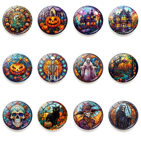 Gothische Halloween Kühlschrankmagnete Glas Kristall Totenkopf Kürbis Geist Schloss Dekor Magnet Aufkleber Für Feiertag Haus Büro Dekoration