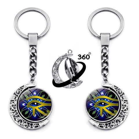Evil Eye Rotierender Schlüsselanhänger Zinklegierung Hohler Mond Anhänger Ägyptisches Auge Des Horus Mystery Glas
