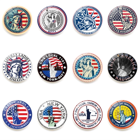 Aimant de Frigo Vintage Drapeau USA Statue de la Liberté en Verre de Cristal Autocollant Magnétique Rond pour Maison New York Souvenir