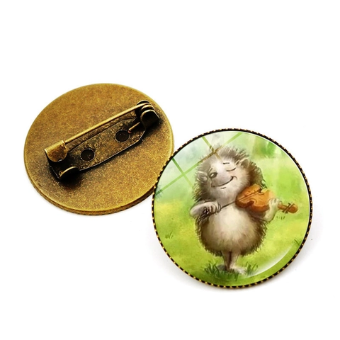 Cartoon Igel Brosche Pin Legierung Glas Cabochon Abzeichen Vintage Violine Gitarre Pilz Muster Kleidung Tasche Dekor Geschenk